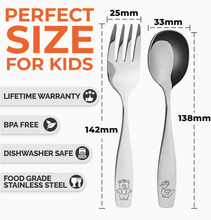 Last inn bildet i Galleri-visningsprogrammet, Barnebestikk sett i stål 4-pk - 2 gafler og 2 skjeer ergonomisk håndtak