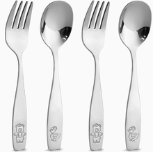 Last inn bildet i Galleri-visningsprogrammet, Barnebestikk sett i stål 4-pk - 2 gafler og 2 skjeer ergonomisk håndtak