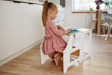 Last inn bildet i Galleri-visningsprogrammet, Multifunksjonell Montessori Kjøkkenhjelper 2 i 1 WHITE barnestol + bord