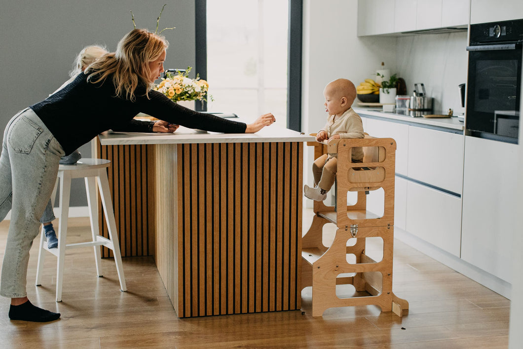 Kjøkkenhjelper 4 i 1  NATURE i Bjørk tre - Baby spisebord / Barnebord / Sklie